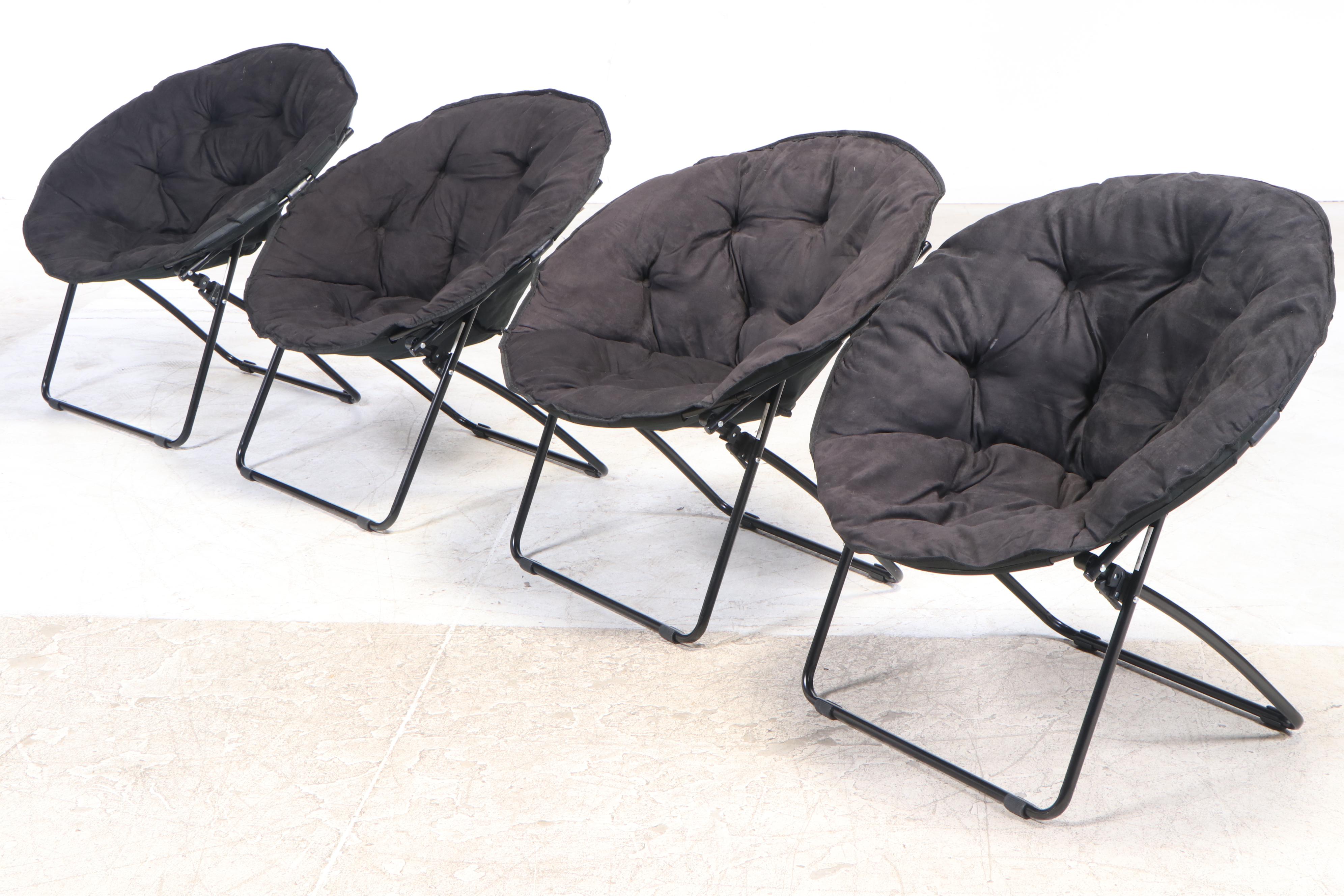 Four Round Folding Chairs on Tubular Black Frames EBTH