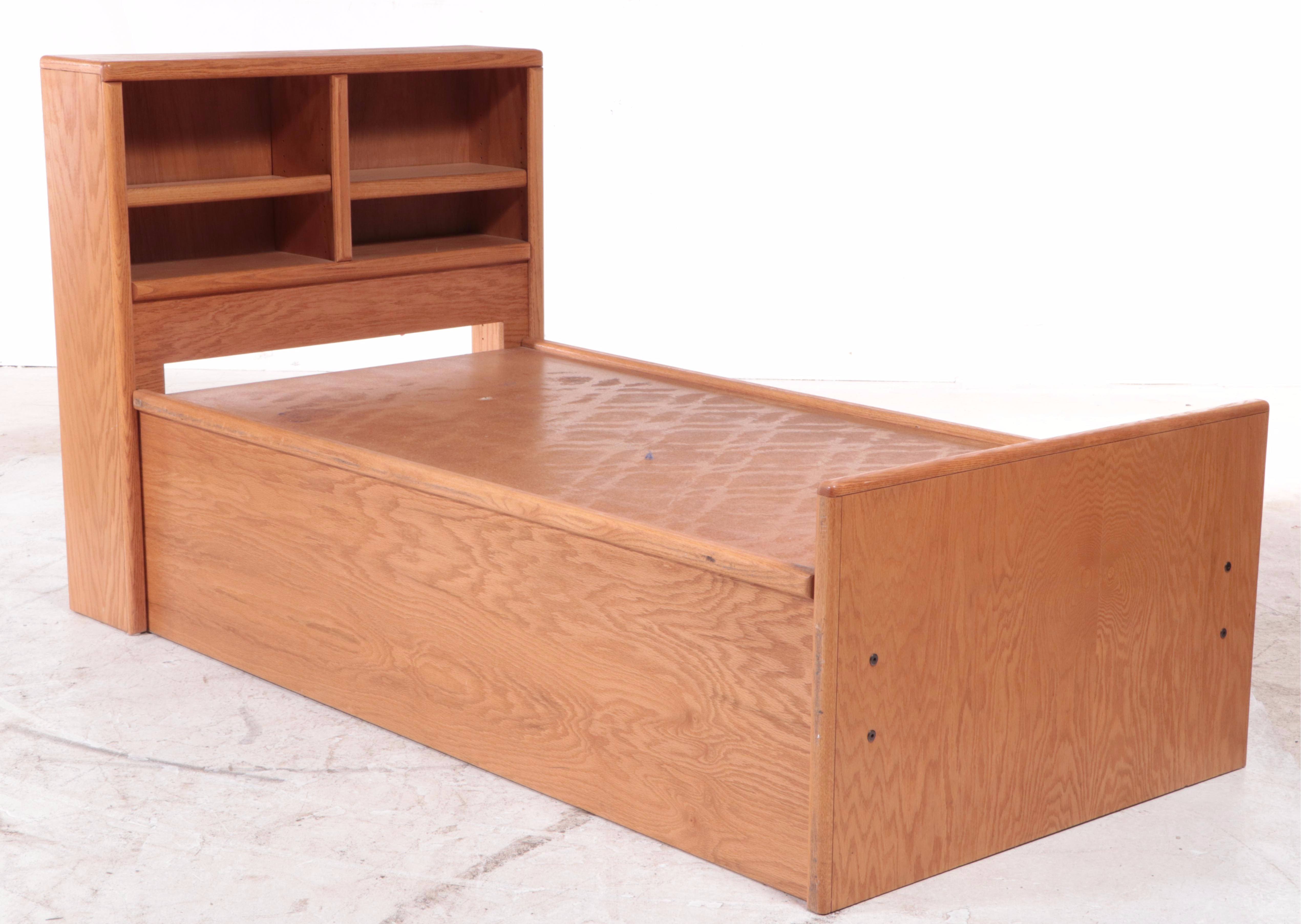 Thornwood, Oak Bookcase Twin Headboard and Platform with Storage EBTH