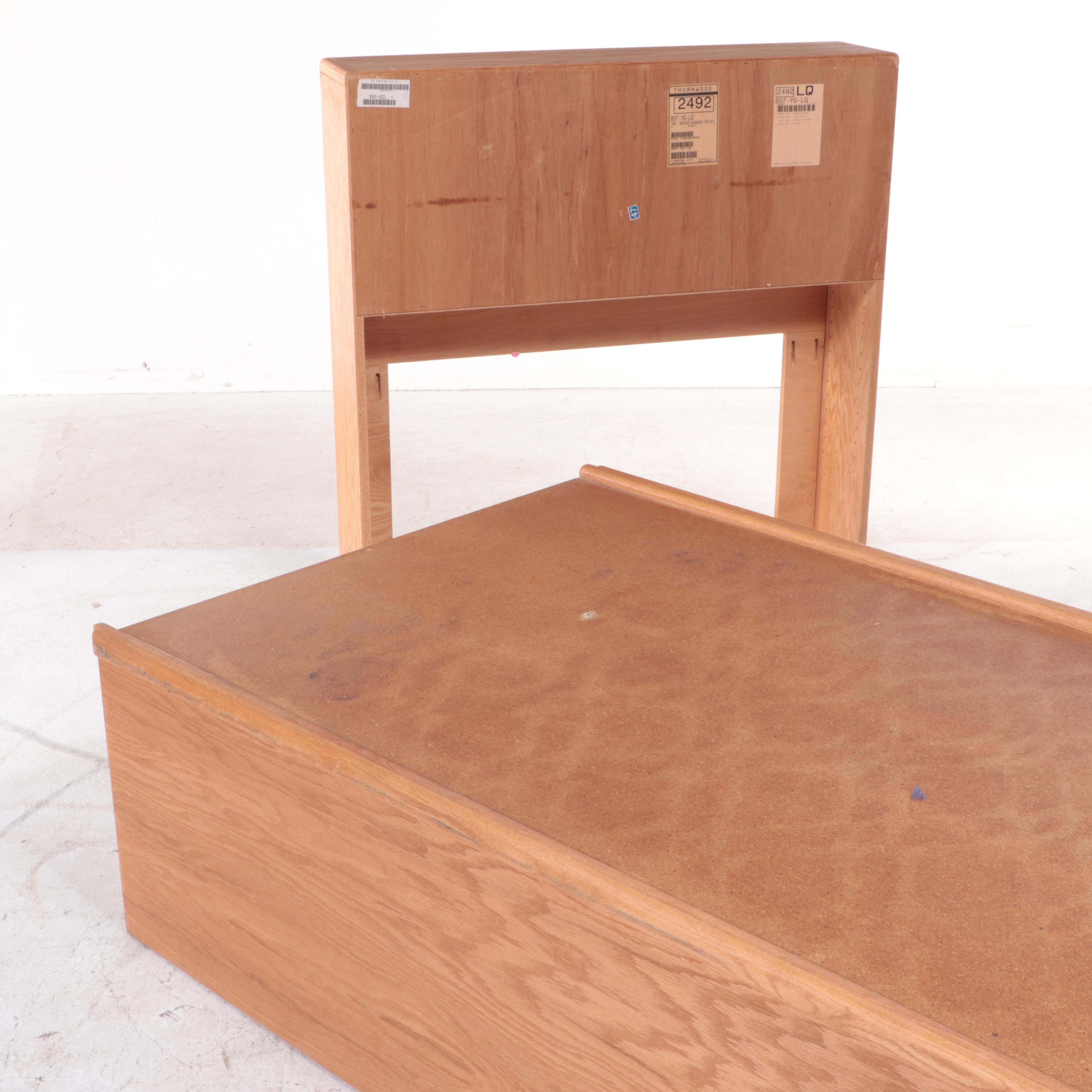 Thornwood, Oak Bookcase Twin Headboard and Platform with Storage EBTH