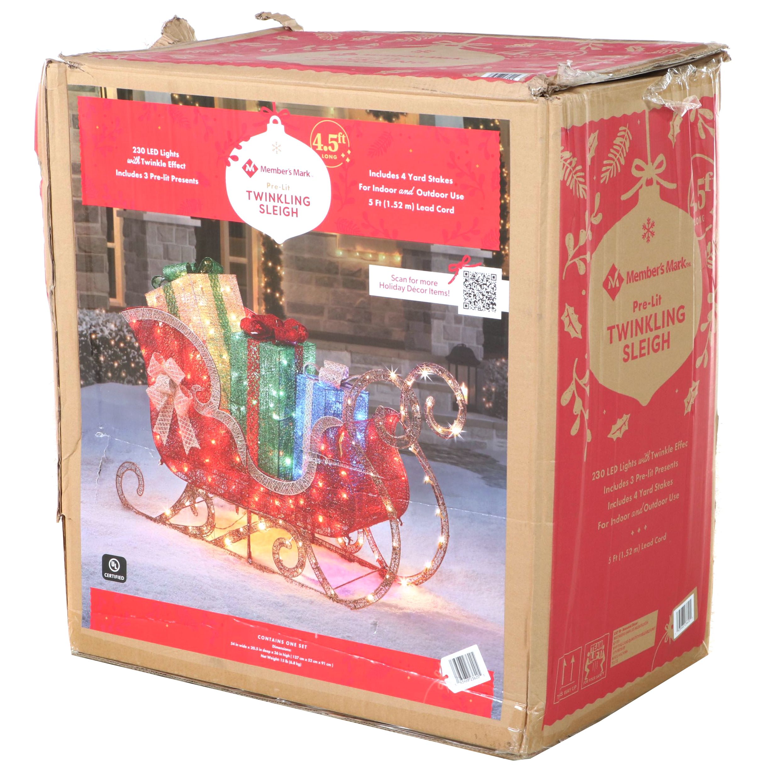 Member's Mark 4'6 LED PreLit Glittering Yard Sleigh Décor EBTH