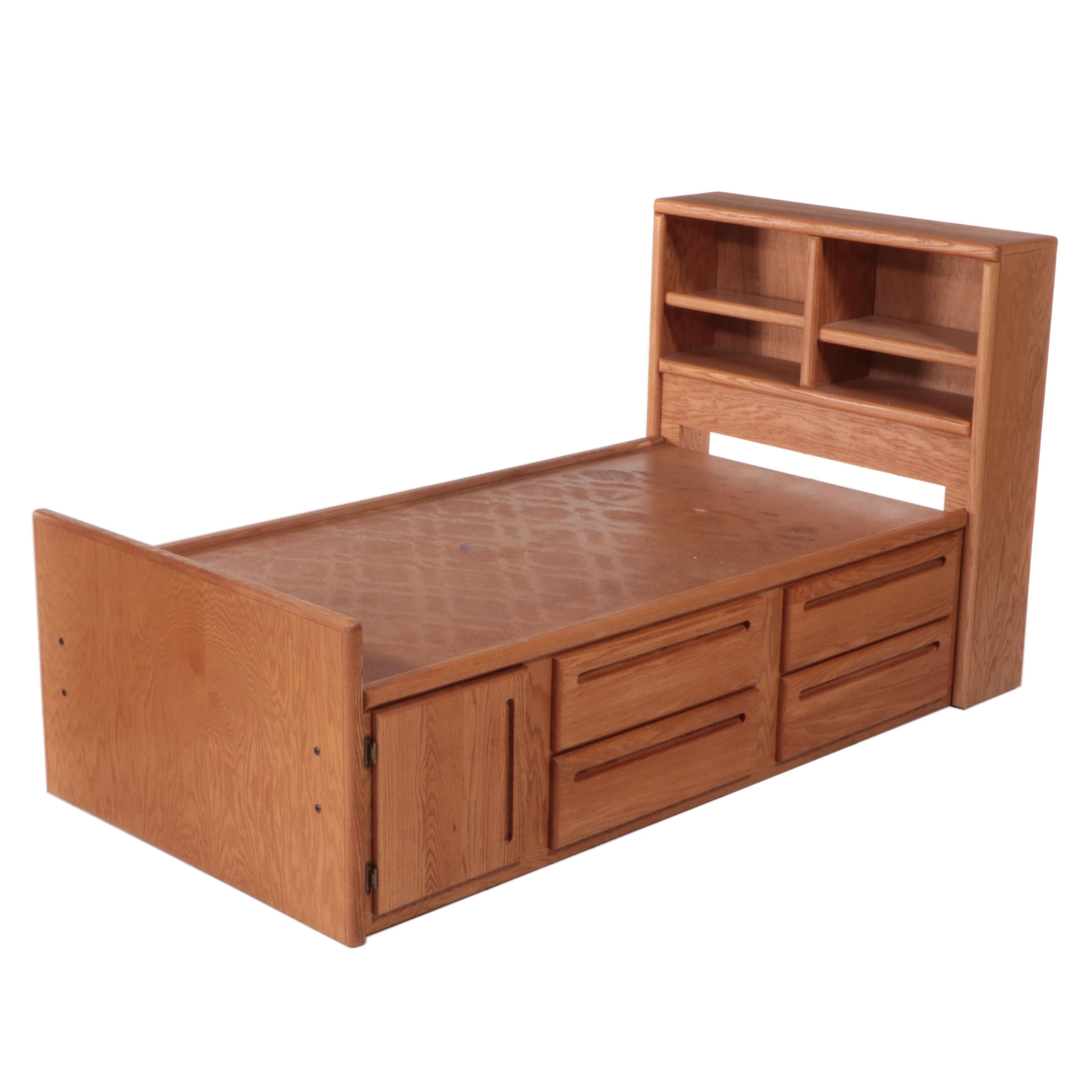 Thornwood, Oak Bookcase Twin Headboard and Platform with Storage EBTH