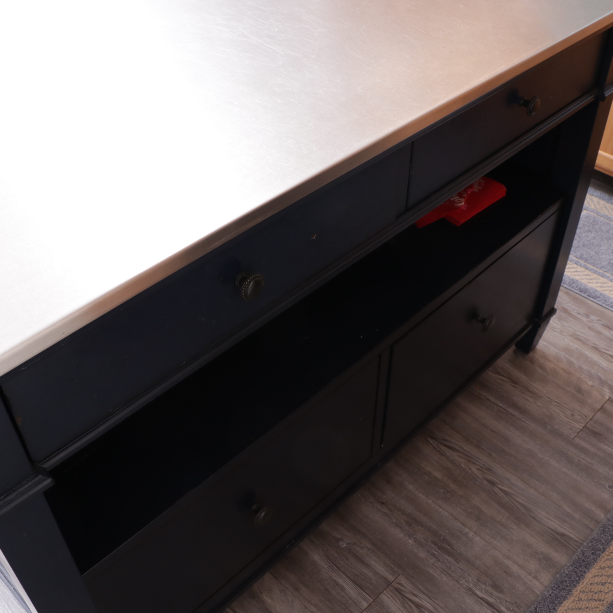 Klaussner "Trisha Yearwood Collection" Stainless Top Kitchen Island and Stools EBTH