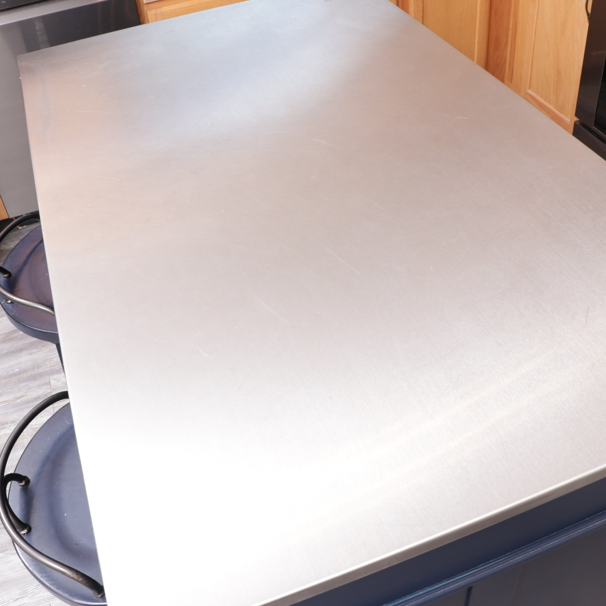 Klaussner "Trisha Yearwood Collection" Stainless Top Kitchen Island and Stools EBTH