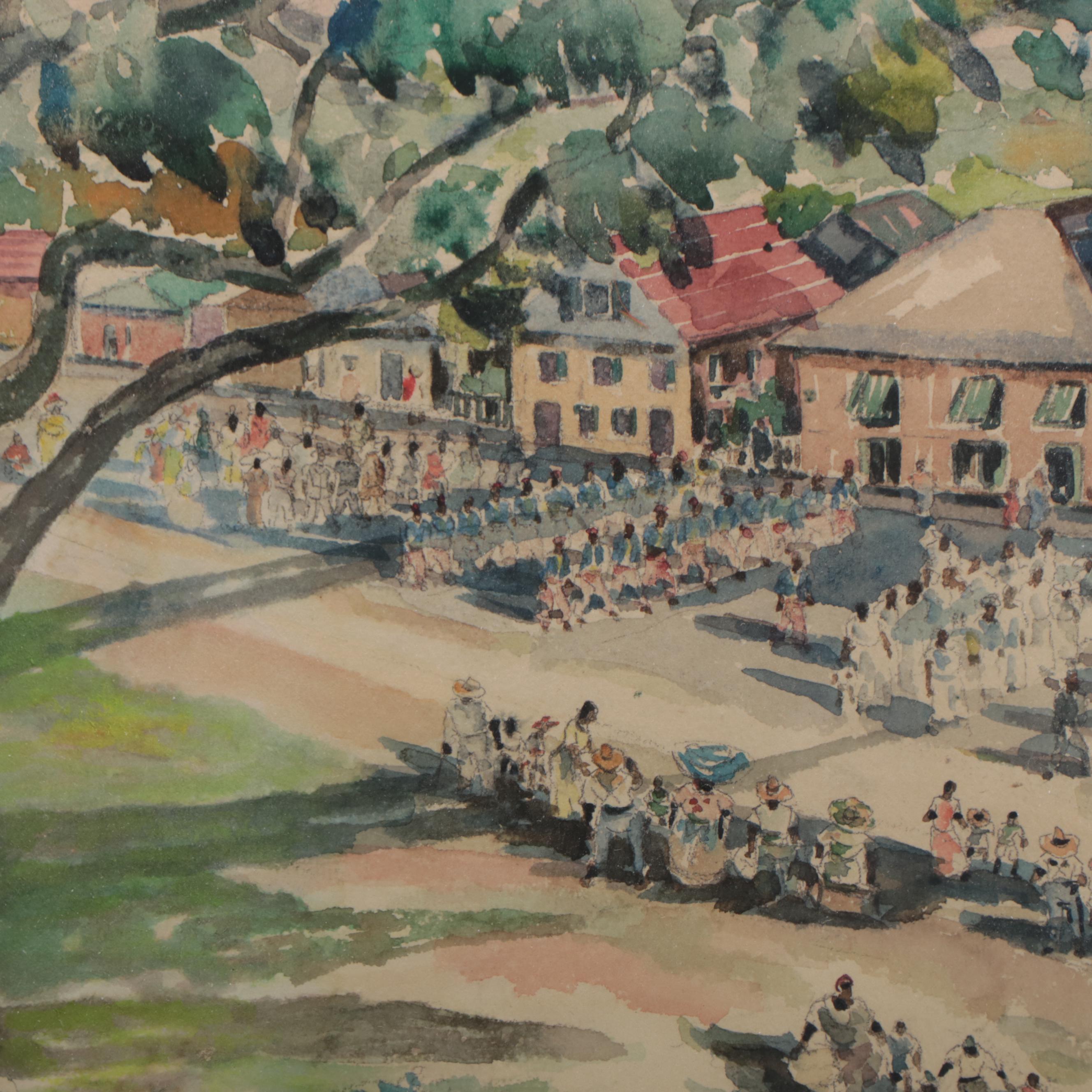 Watercolor Painting of Funeral Procession in the Style of Winslow Homer EBTH