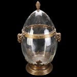 Castilian Imports Poland Optic Glass and Brass Rams Head and Oak Leaf Egg Urn