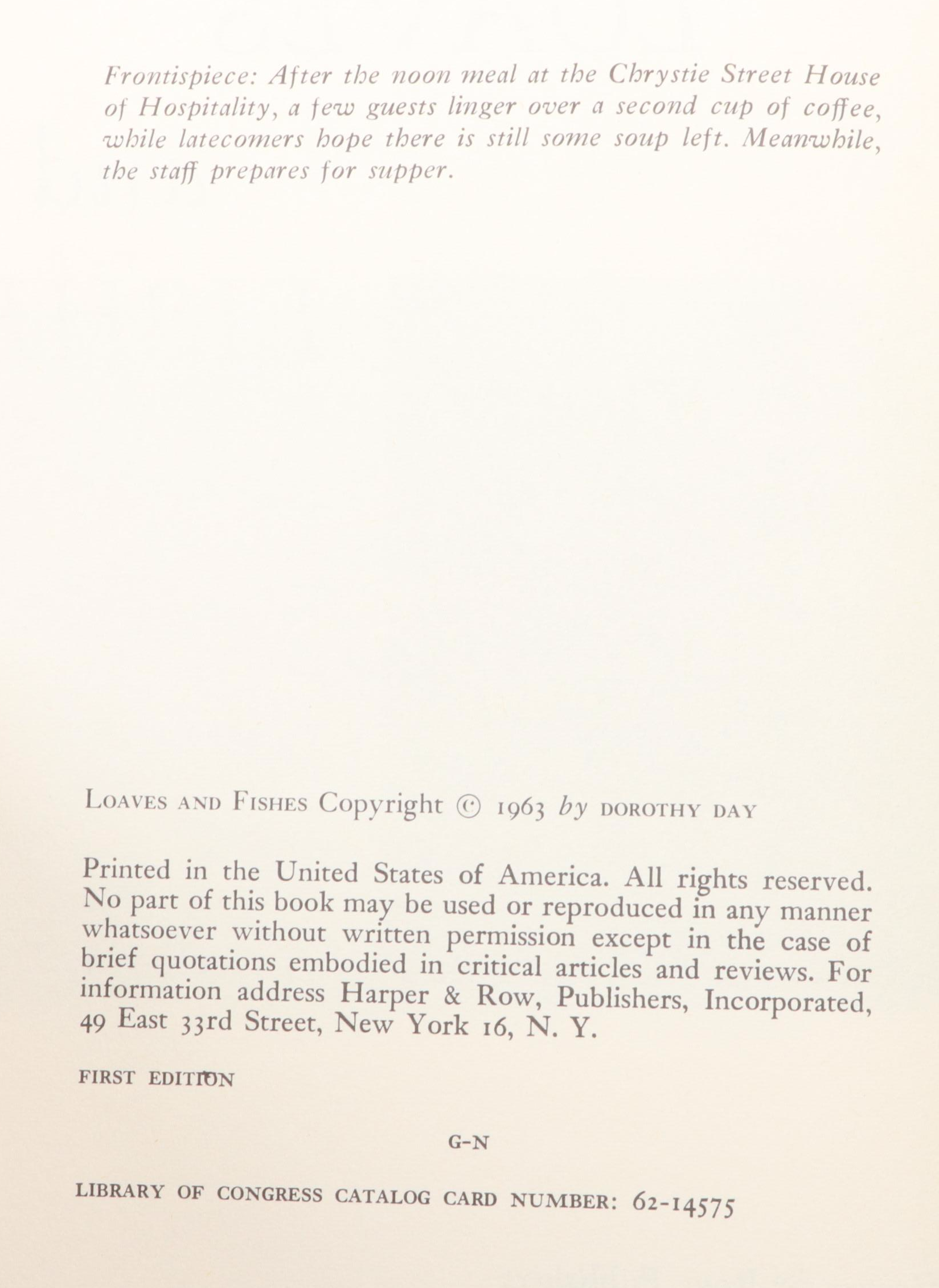 First Edition "Loaves and Fishes" by Dorothy Day, 1963 EBTH