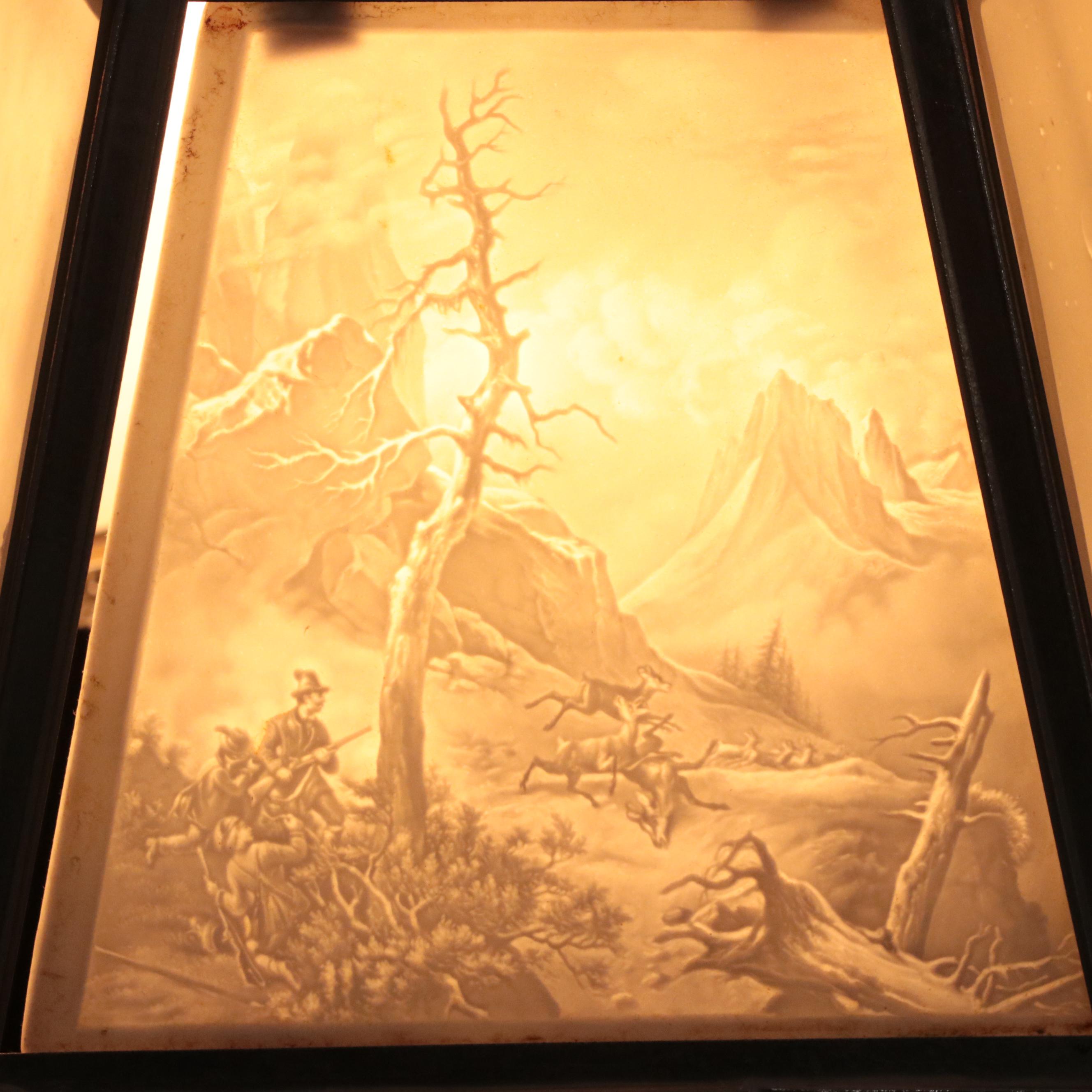 Silver Plate Candlestick Table Lamps with Lithophane Paneled Shades EBTH