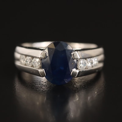 Platinum 2.49 CT Thai Sapphire and Diamond Ring with GIA Report