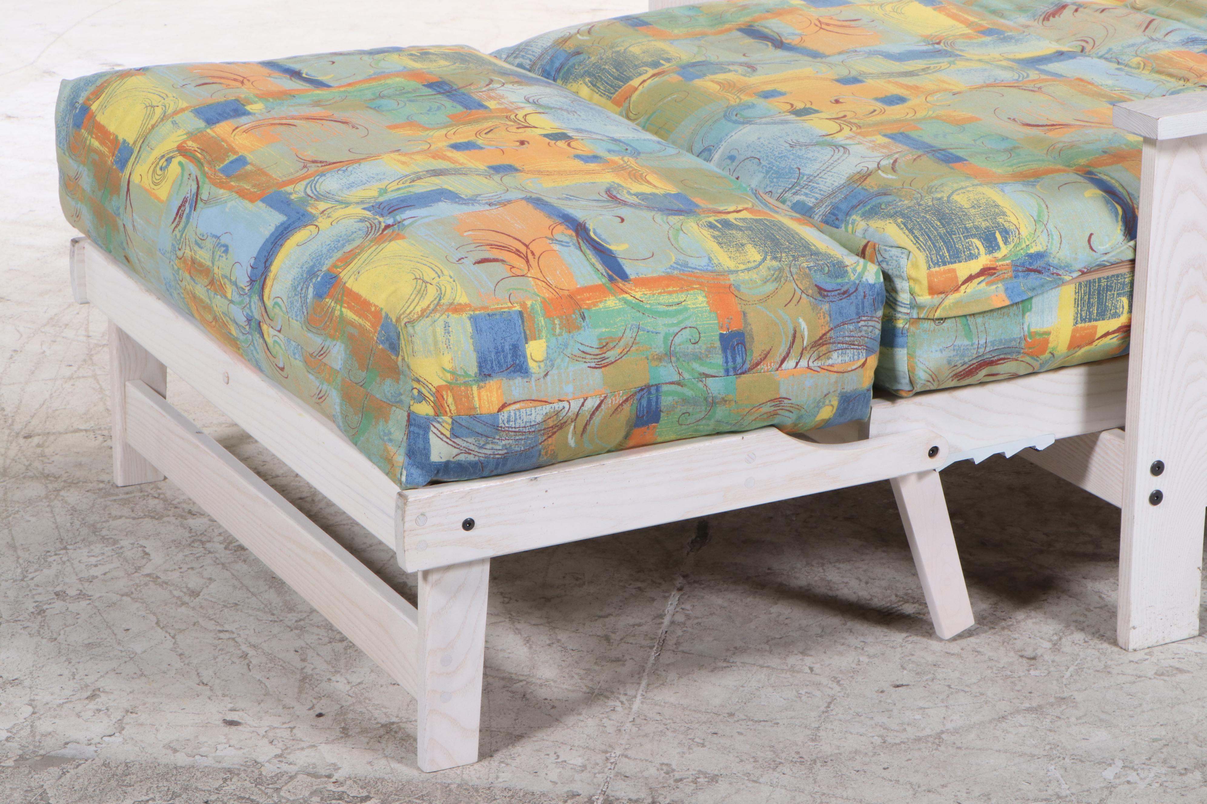 Twin Size Painted Oak Frame Futon Lounge Chair, Late 20th Century EBTH