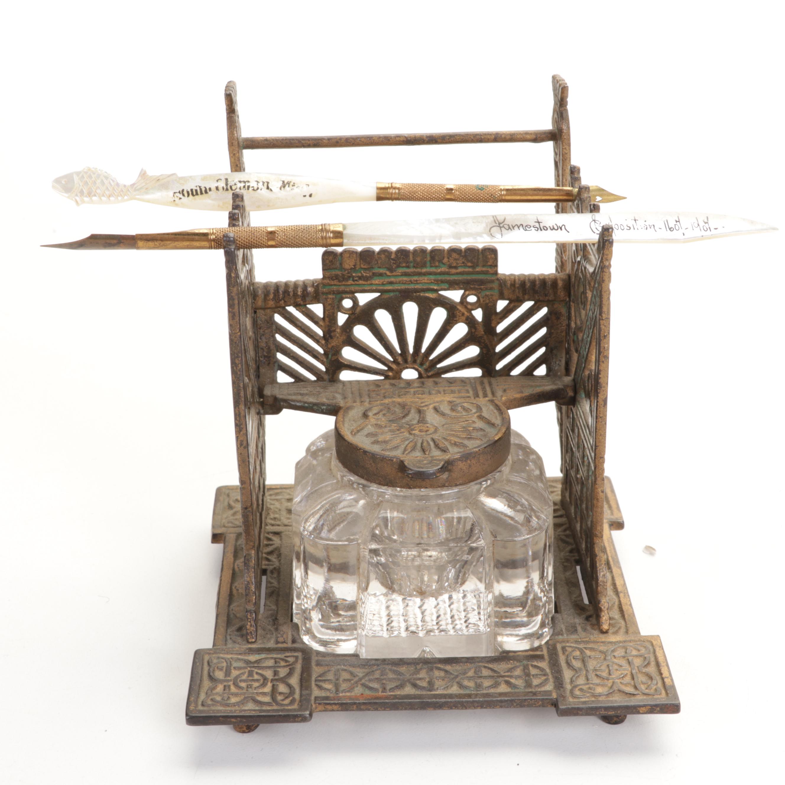 Aesthetic and Victorian Inkwells with Souvenir Fountain Pens EBTH