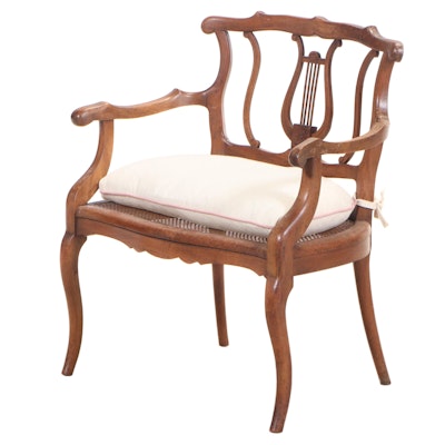 Italian Walnut Child's Lyre Back Settee with Caned Seat, Mid-20th Century