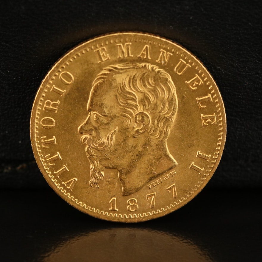 1877 Italian 20 Lire Gold Coin