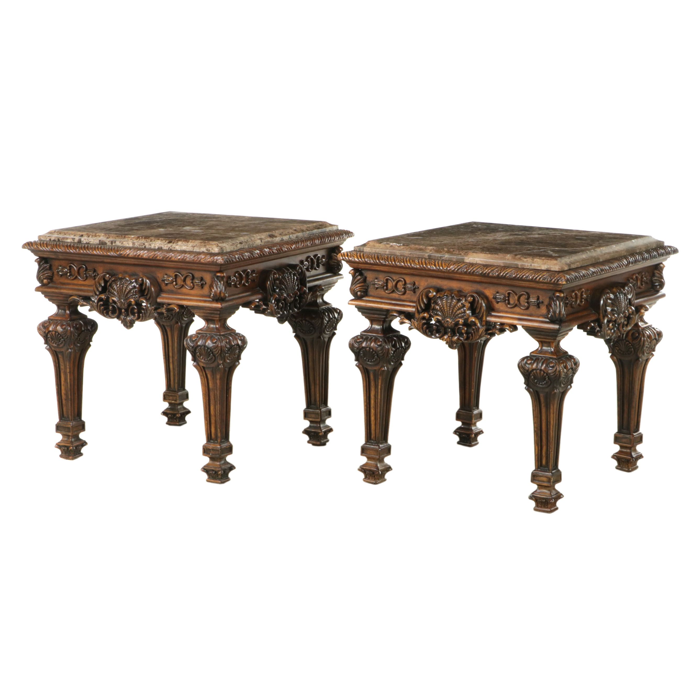 Pair of Ashley Furniture "Casa Mollino" Marble Top Side Tables EBTH