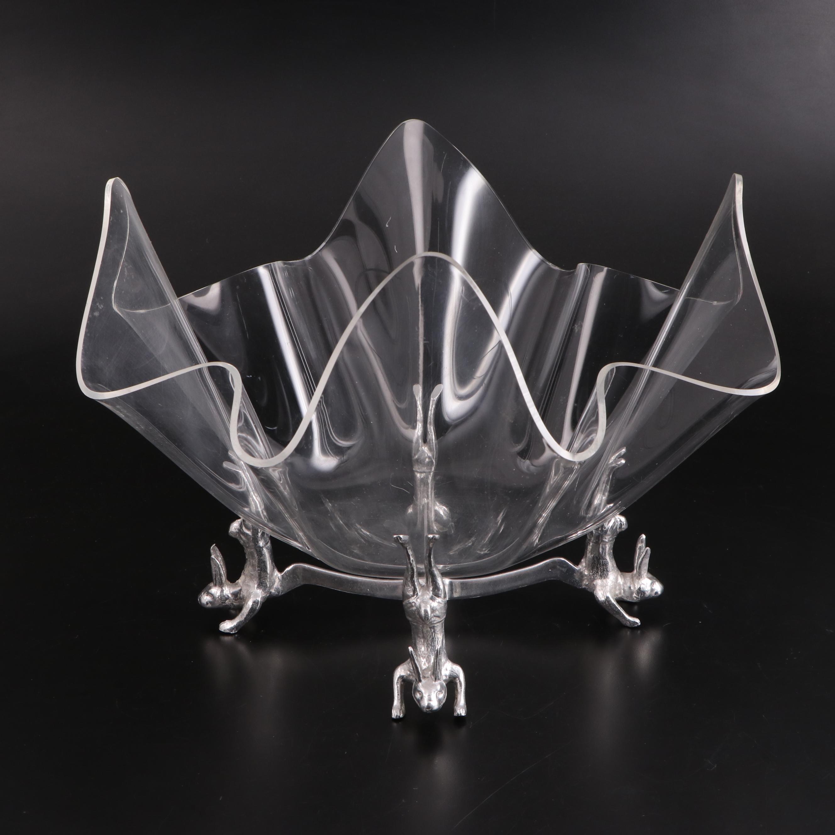 Arthur Court Acrylic Centerpiece Bowl on Aluminum Rabbits Stand EBTH
