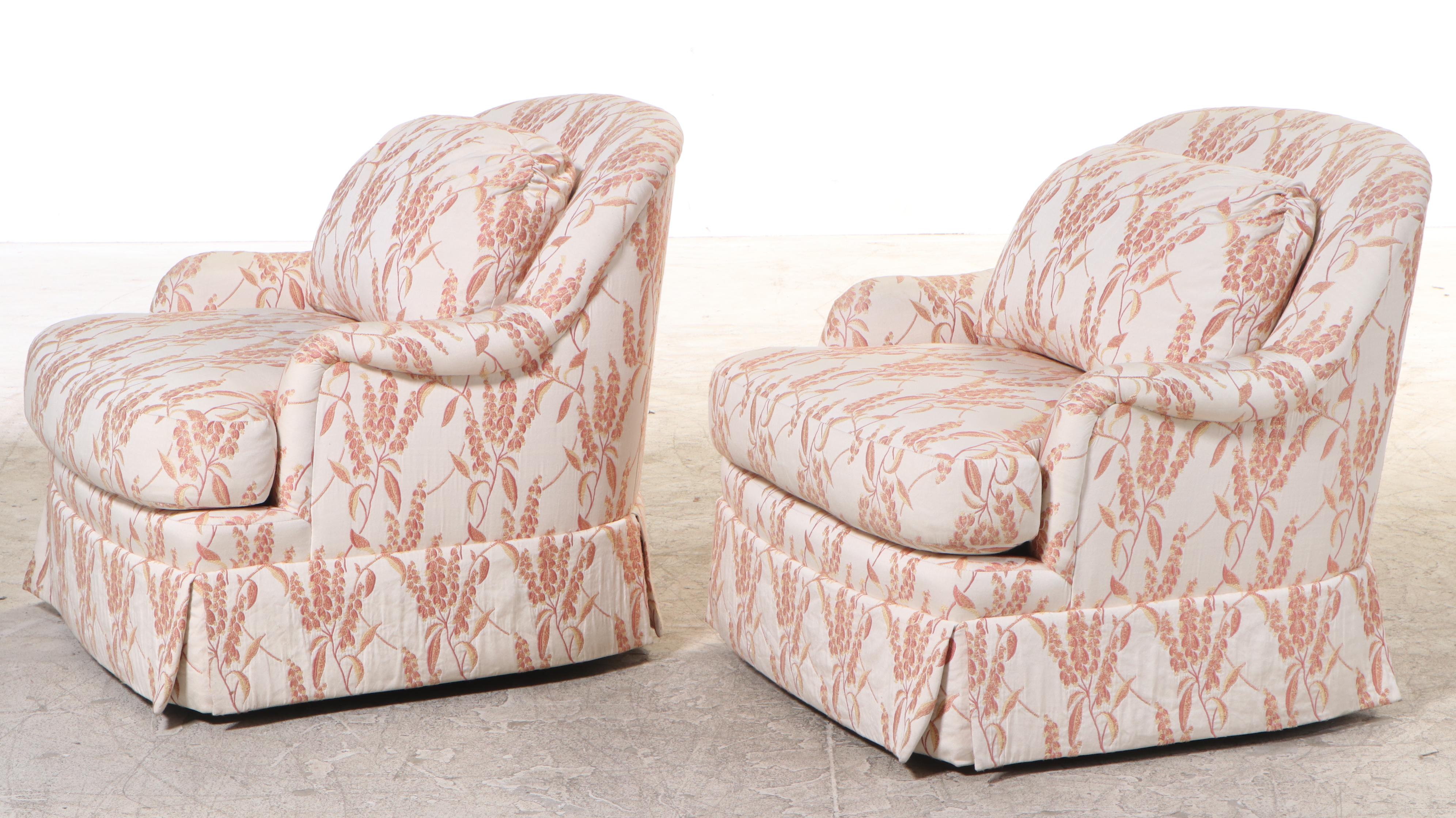 Pair of Classics by Swaim CustomUpholstered Swivel Tub Chairs EBTH
