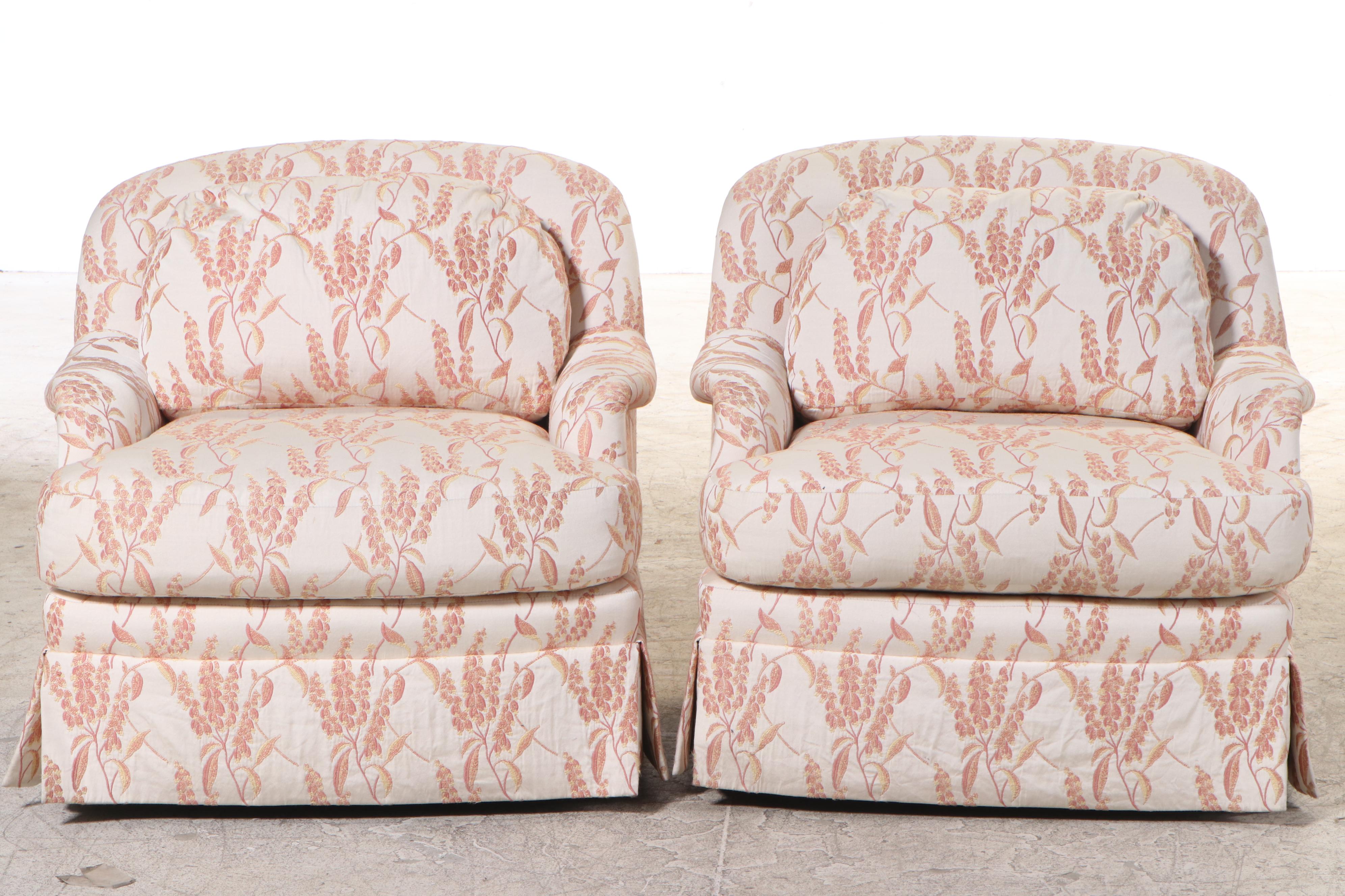 Pair of Classics by Swaim CustomUpholstered Swivel Tub Chairs EBTH