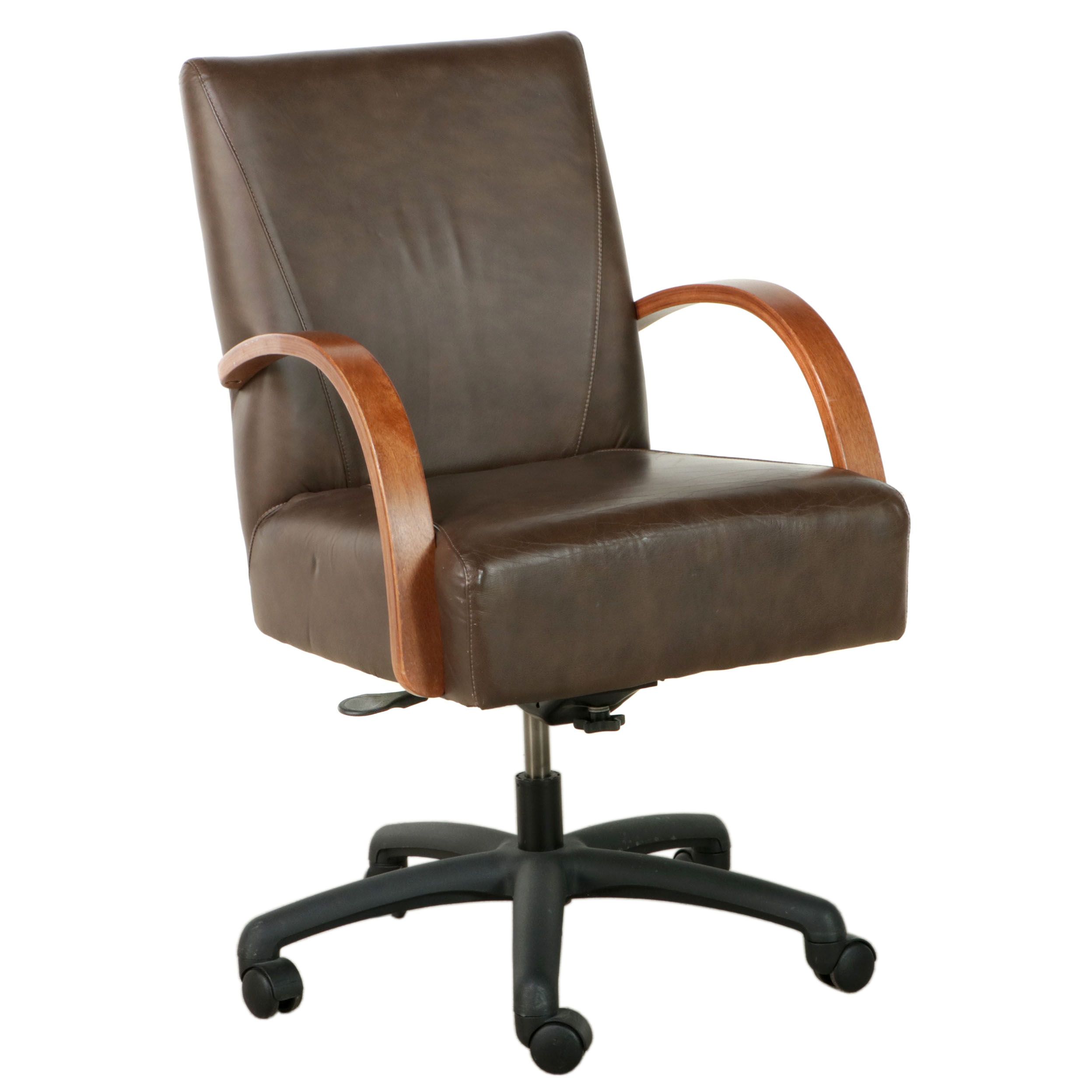 Bentwood and Bonded Leather SwivelTilt AdjustableHeight Desk Chair EBTH