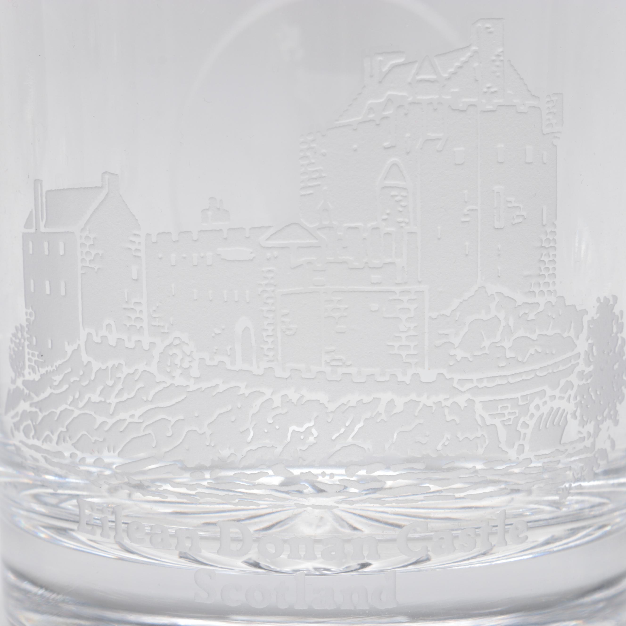 Edinburgh Crystal Double Old Fashioned Etched Scottish Castles, 20th C EBTH