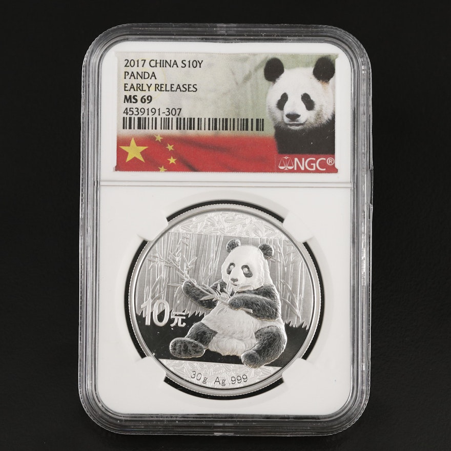 NGC Graded MS69 "Early Releases" 2017 China Panda 10 Yuan Silver Coin