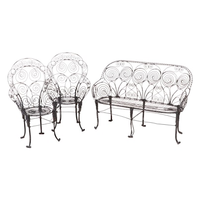 Victorian Style Wrought Iron Patio Settee and Armchairs