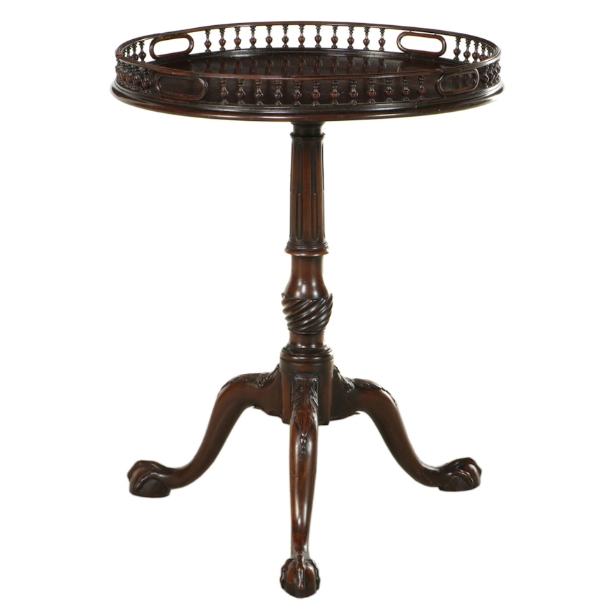Chippendale Style Mahogany Tea Table with Spindled Gallery