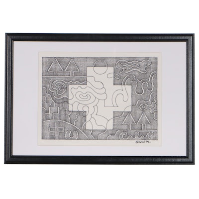 Jerry Kellems Geometric Abstract Ink Drawing, 1999