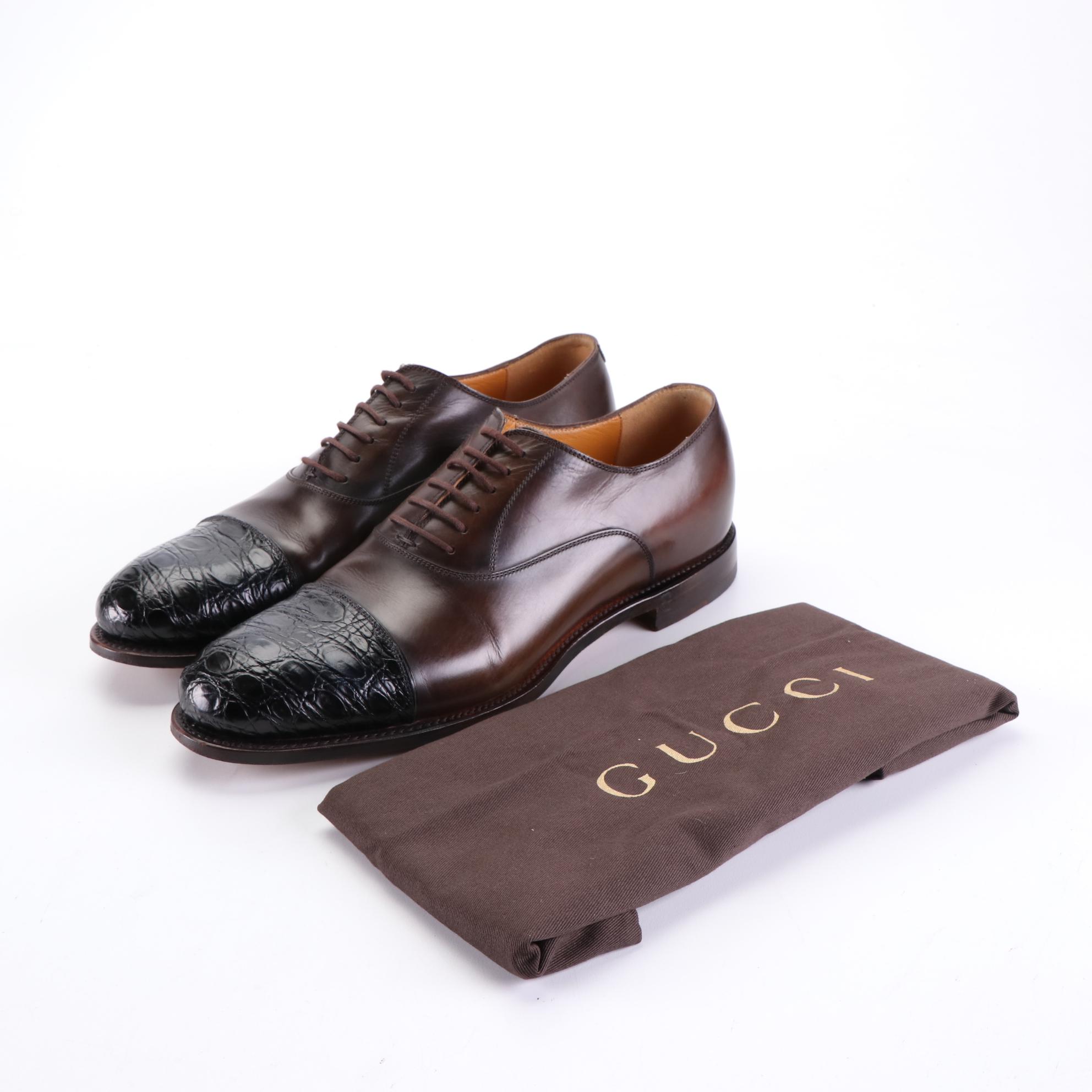 Men's Gucci Crocodile Cap Toe Oxfords in Brown Leather EBTH