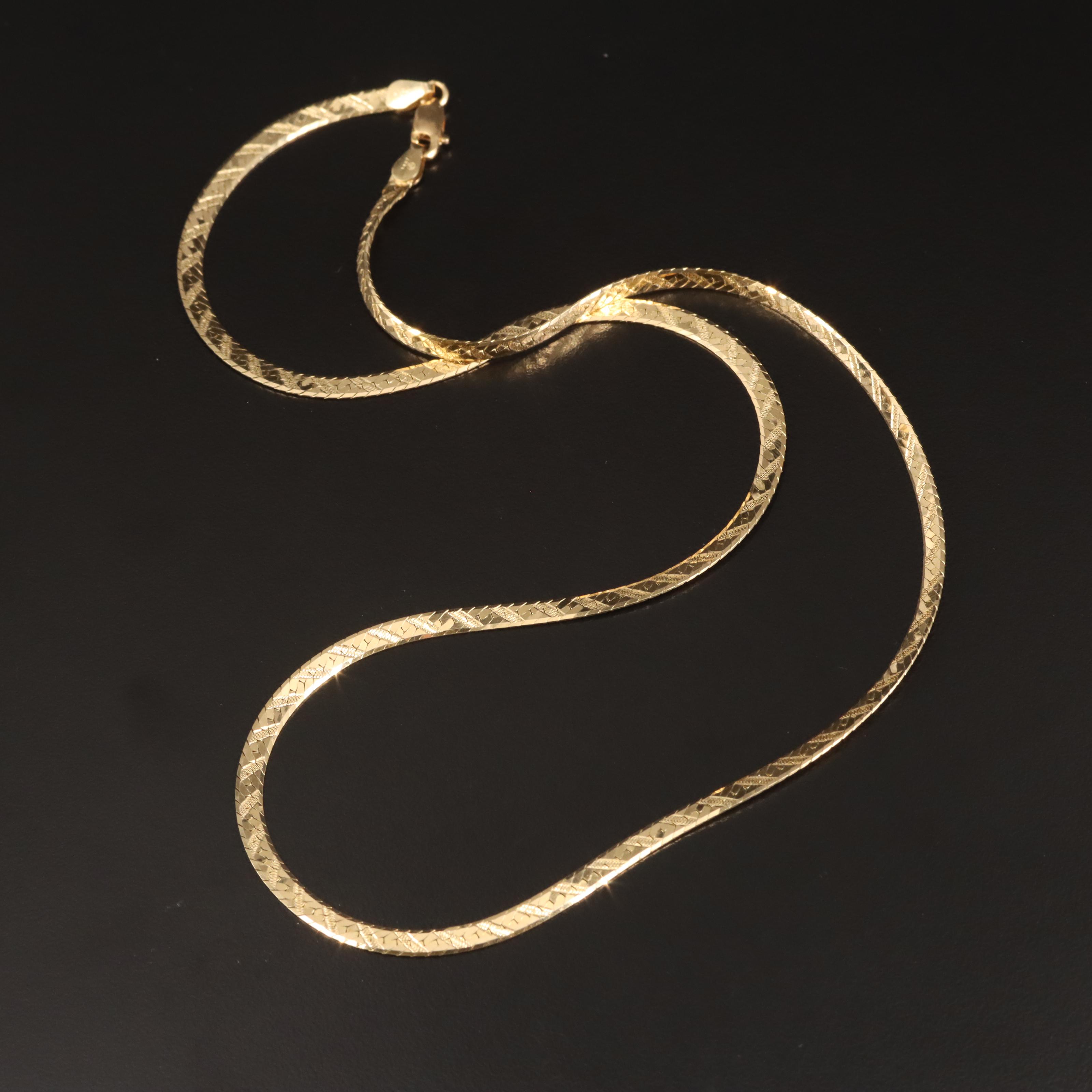 Italian 14K Herringbone Chain Necklace EBTH