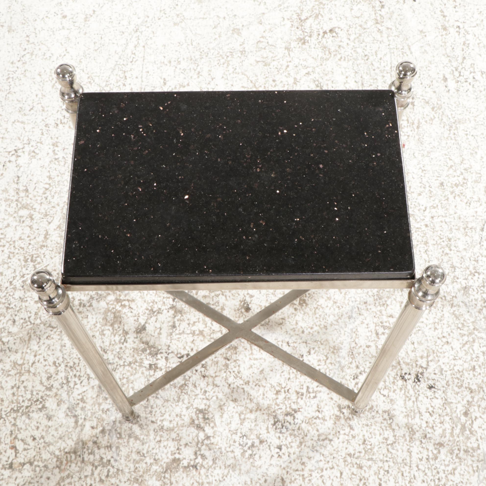 Plated Brass and Black Granite Top Side Table EBTH