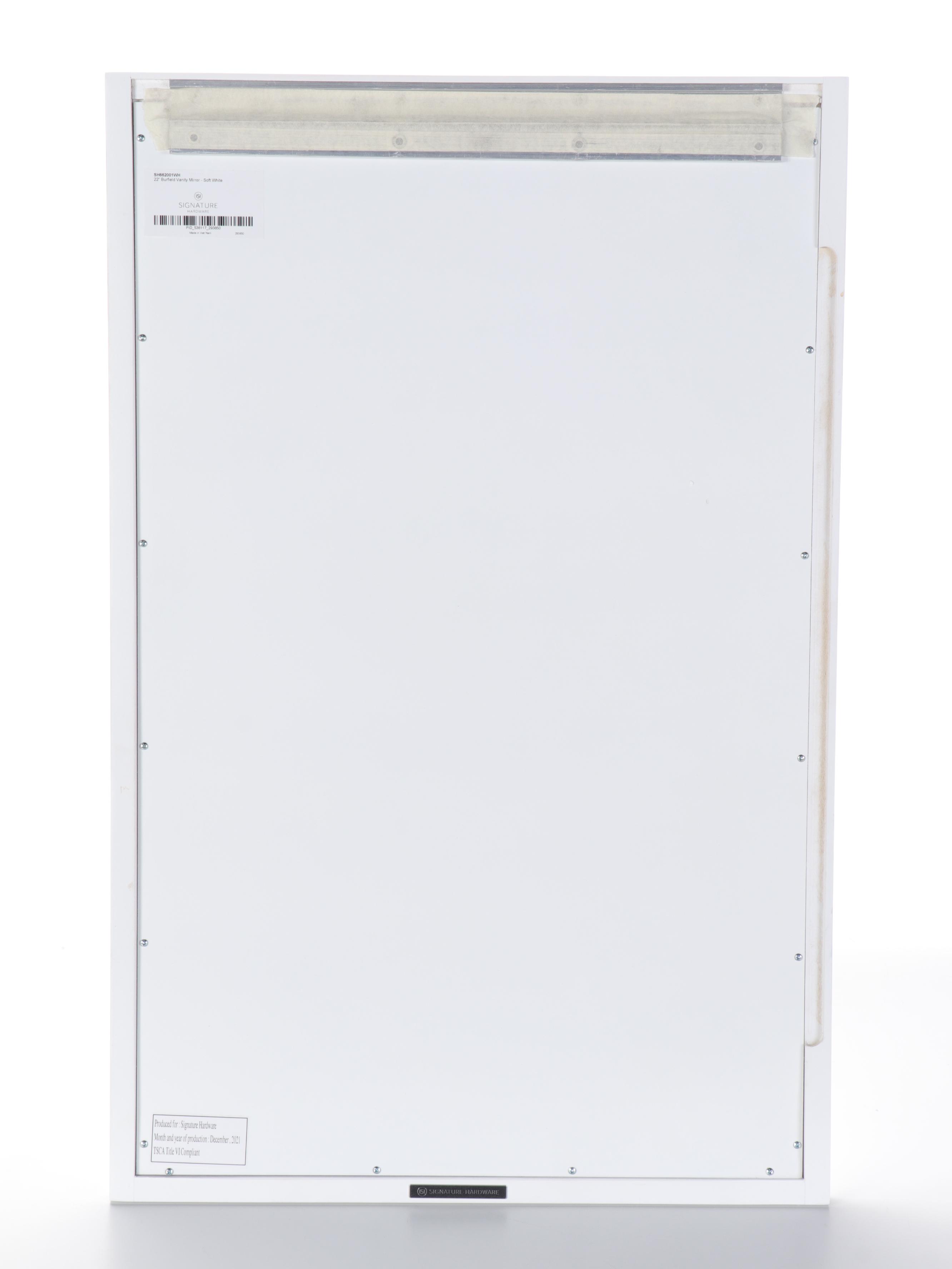 White Wood Framed Vanity Mirror with Oil Rubbed Bronze Finish Bathroom