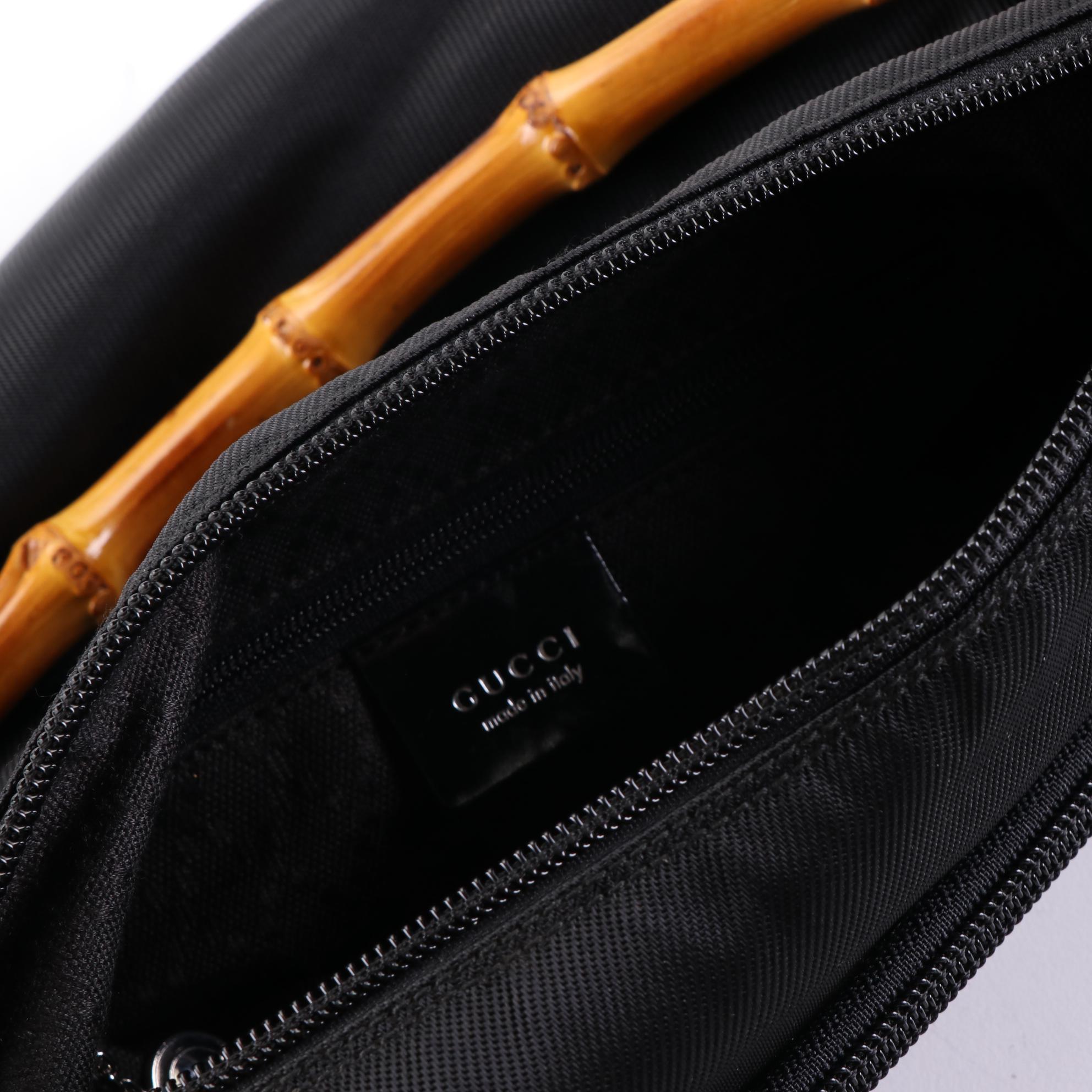 Gucci Bamboo Small Shoulder Bag in Black Nylon Gabardine and Glazed