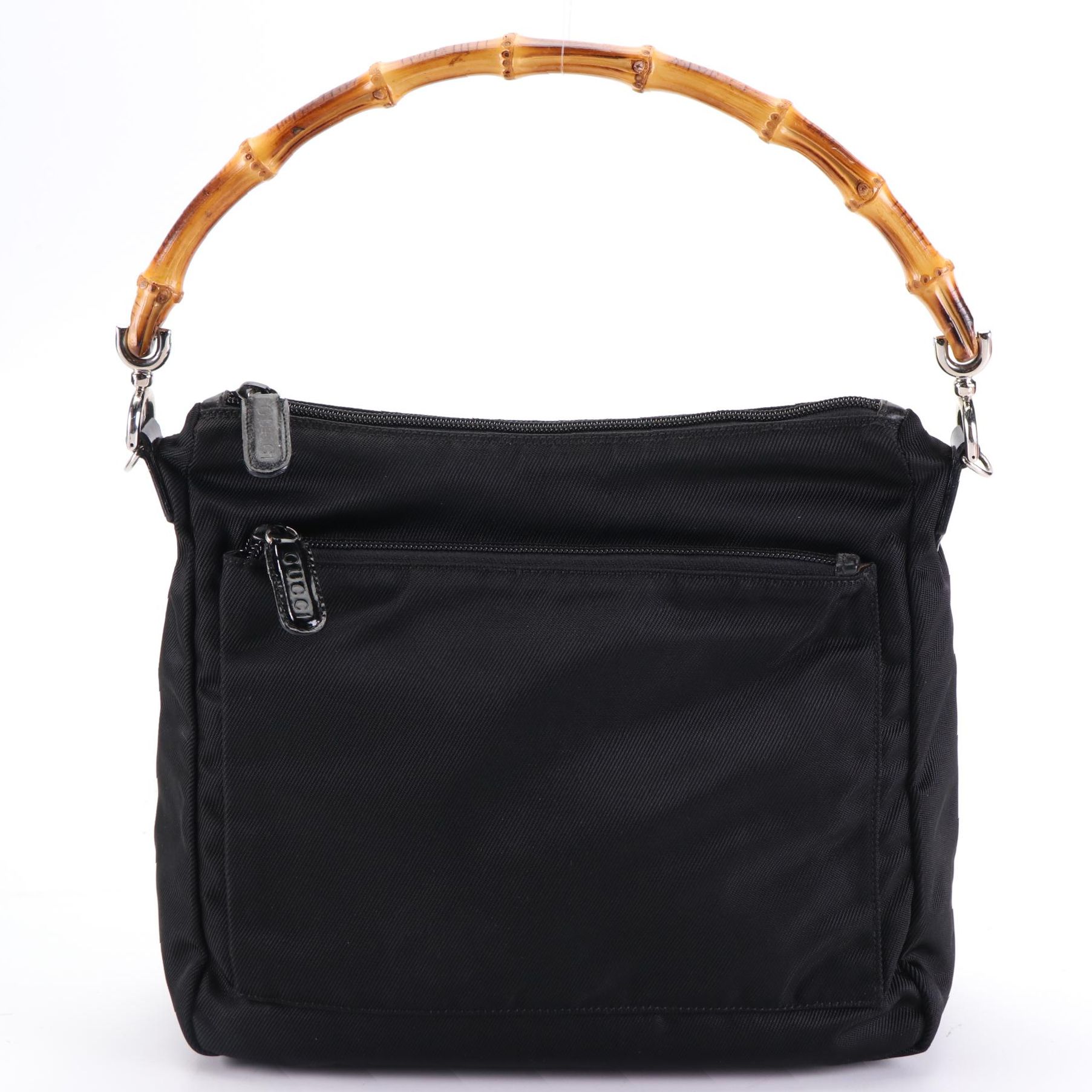 Gucci Bamboo Small Shoulder Bag in Black Nylon Gabardine and Glazed