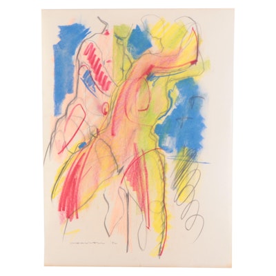 Jack Meanwell Expressionist Pastel Figure Drawing, 1982