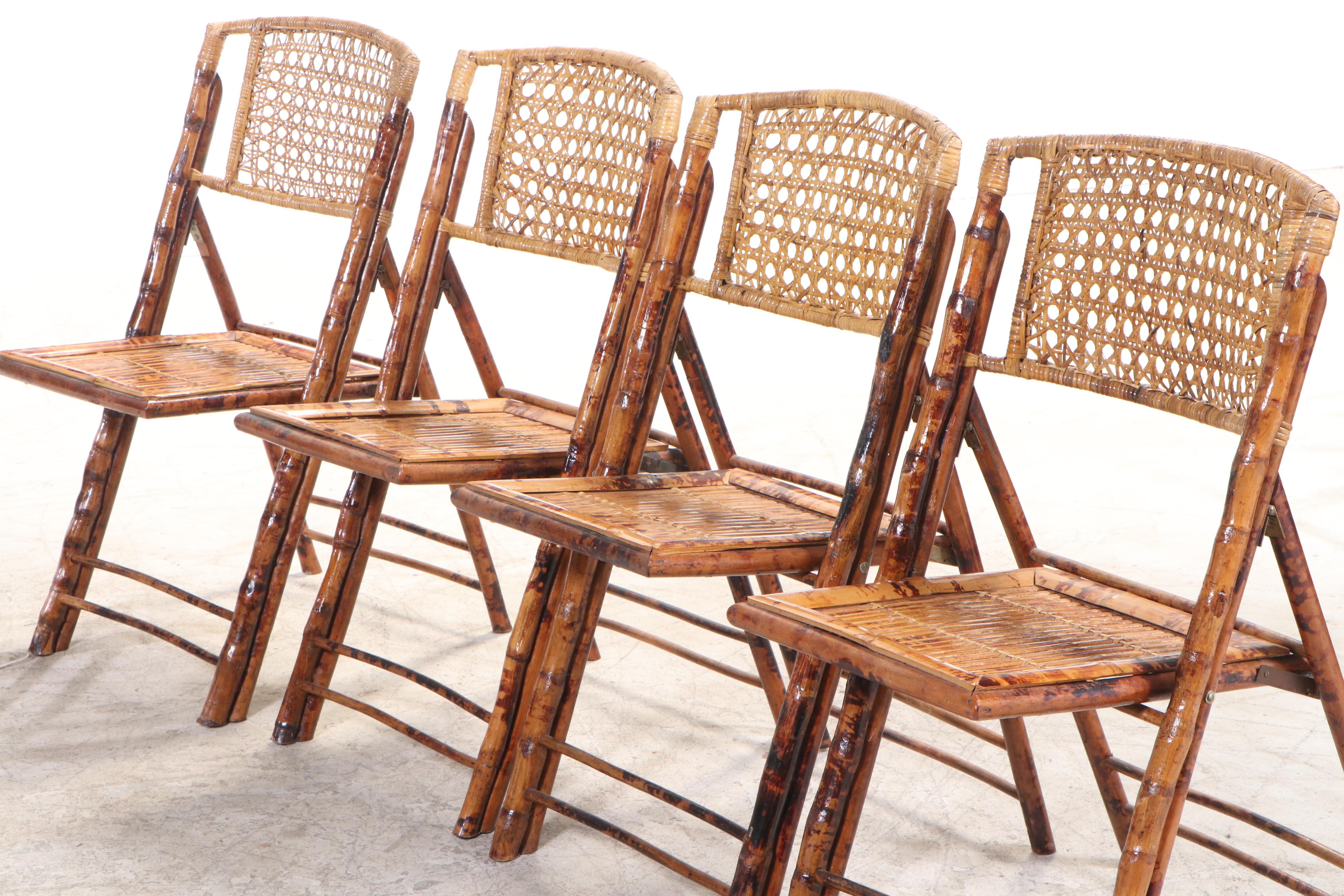 Eight Folding Bamboo Chairs with Woven Cane Backs EBTH