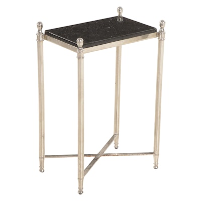 Plated Brass and Black Granite Top Side Table