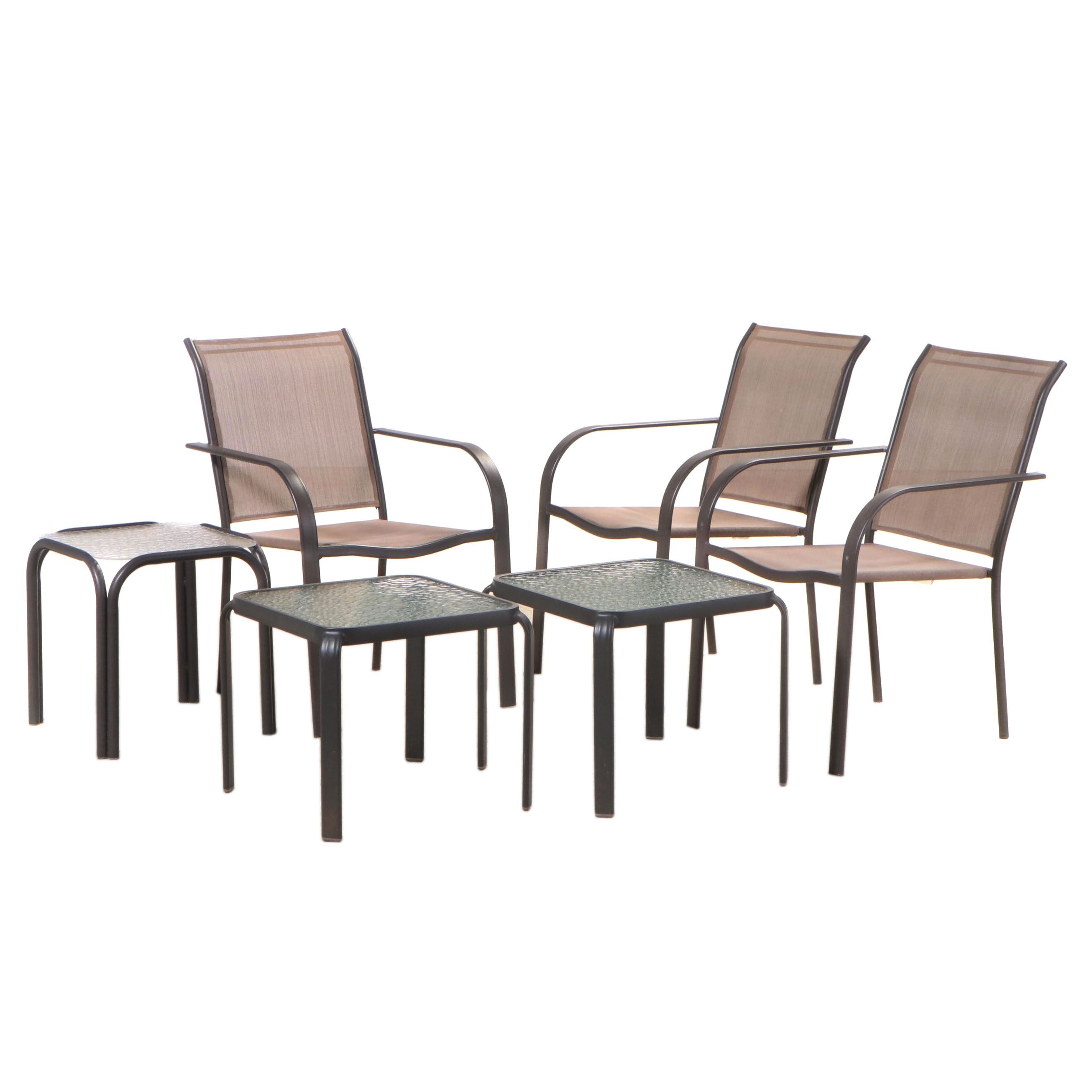Three PowderCoated Aluminum Patio Armchairs and Three Side Tables EBTH