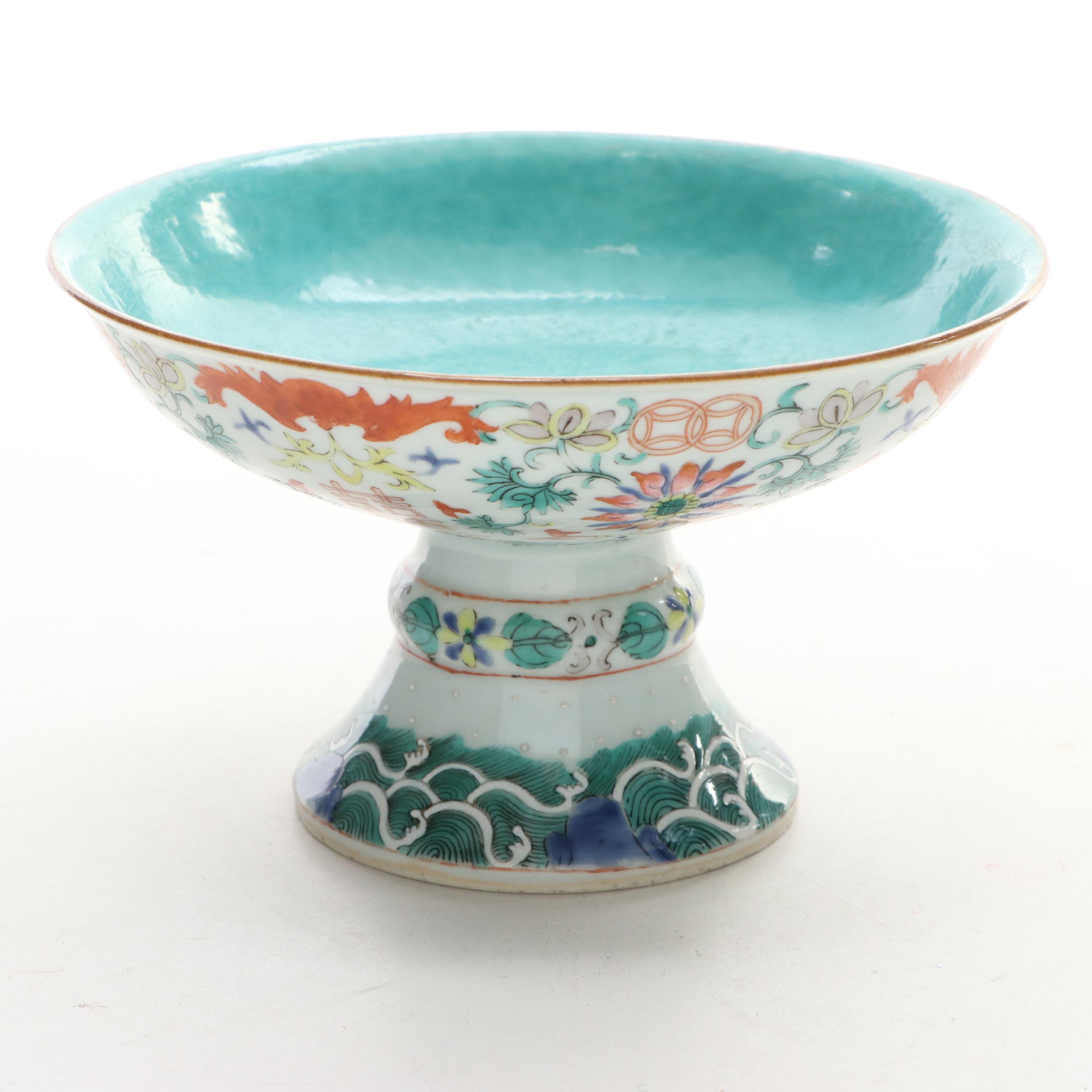 Decorative HandPainted Porcelain Pedestal Bowl and Oblong Dish EBTH