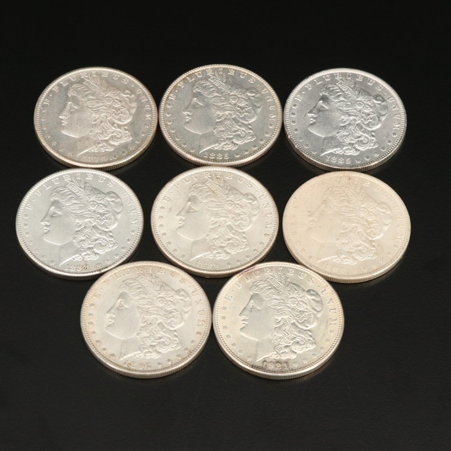 Eight Morgan Silver Dollars, Including 1897