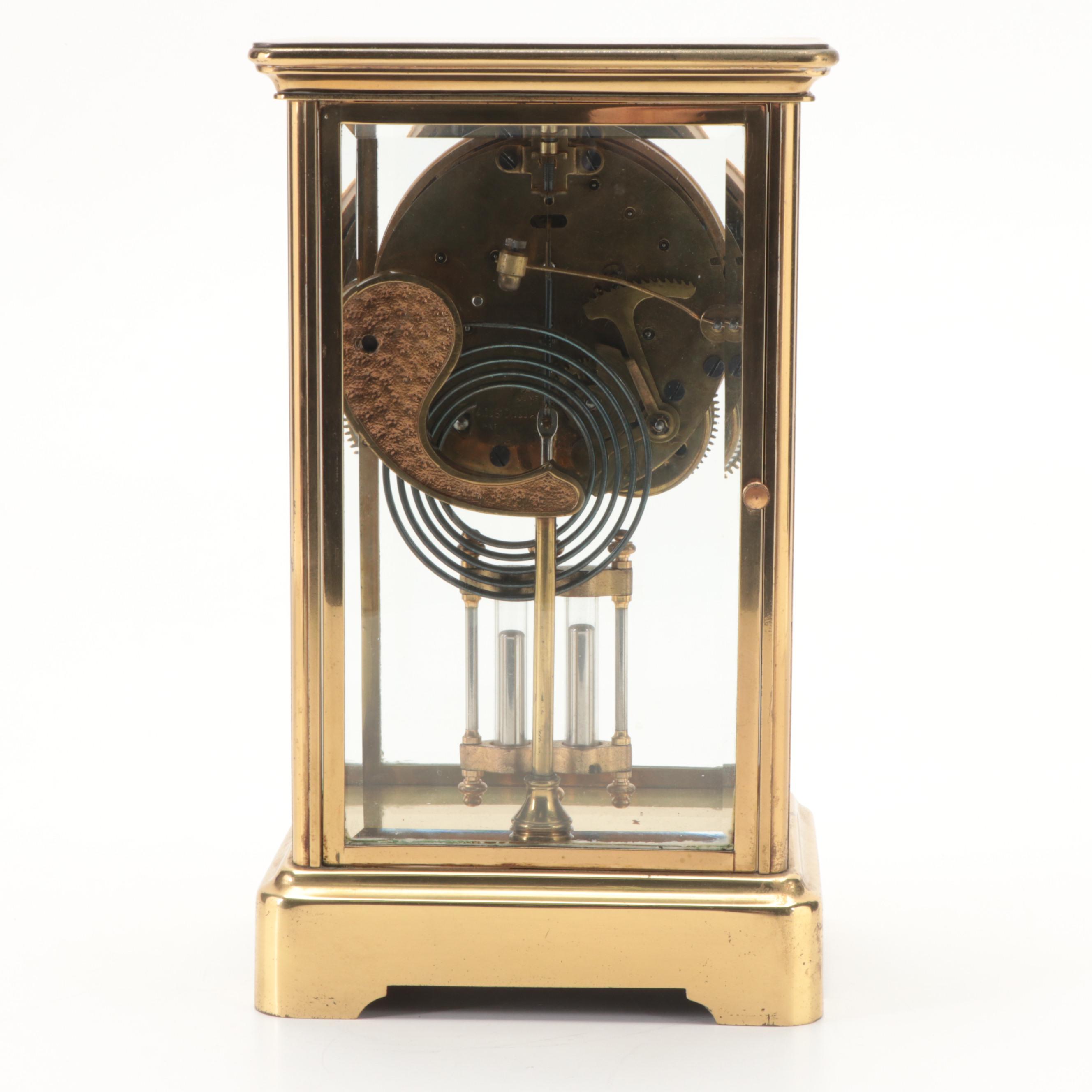 Ansonia "Coral" Brass and Beveled Glass Regulator Clock, Early 20th