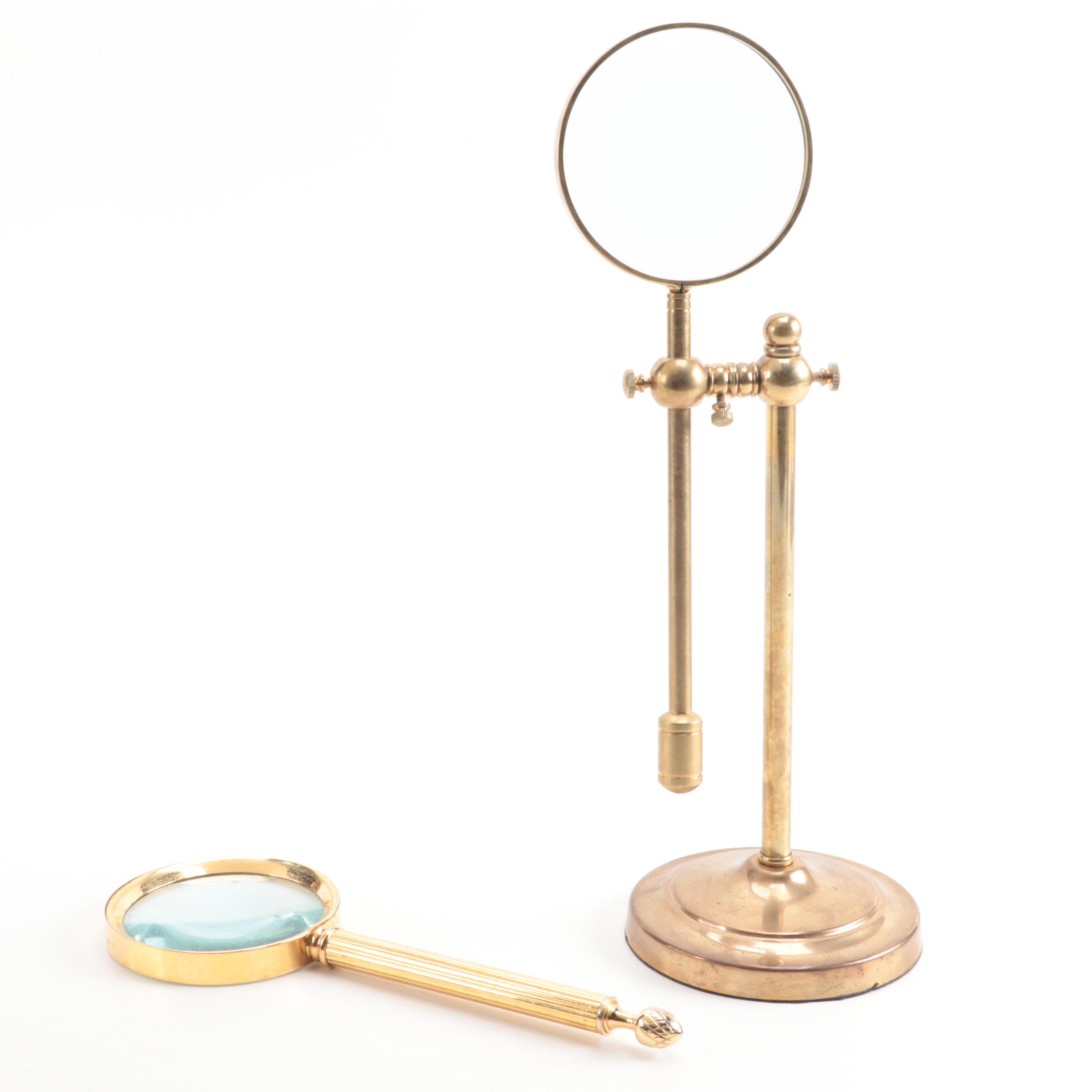 Adjustable Brass Tabletop Magnifying Glass with Other Magnifying Glass