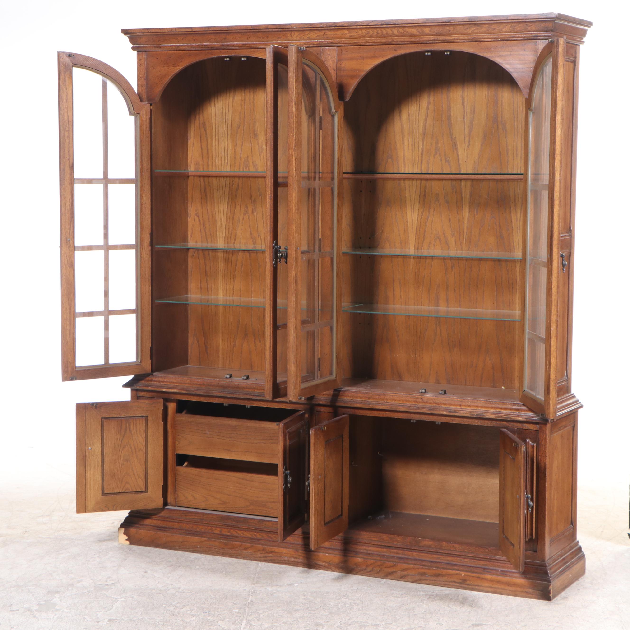 Drexel Pecan TwoPiece Buffet with China 1970s