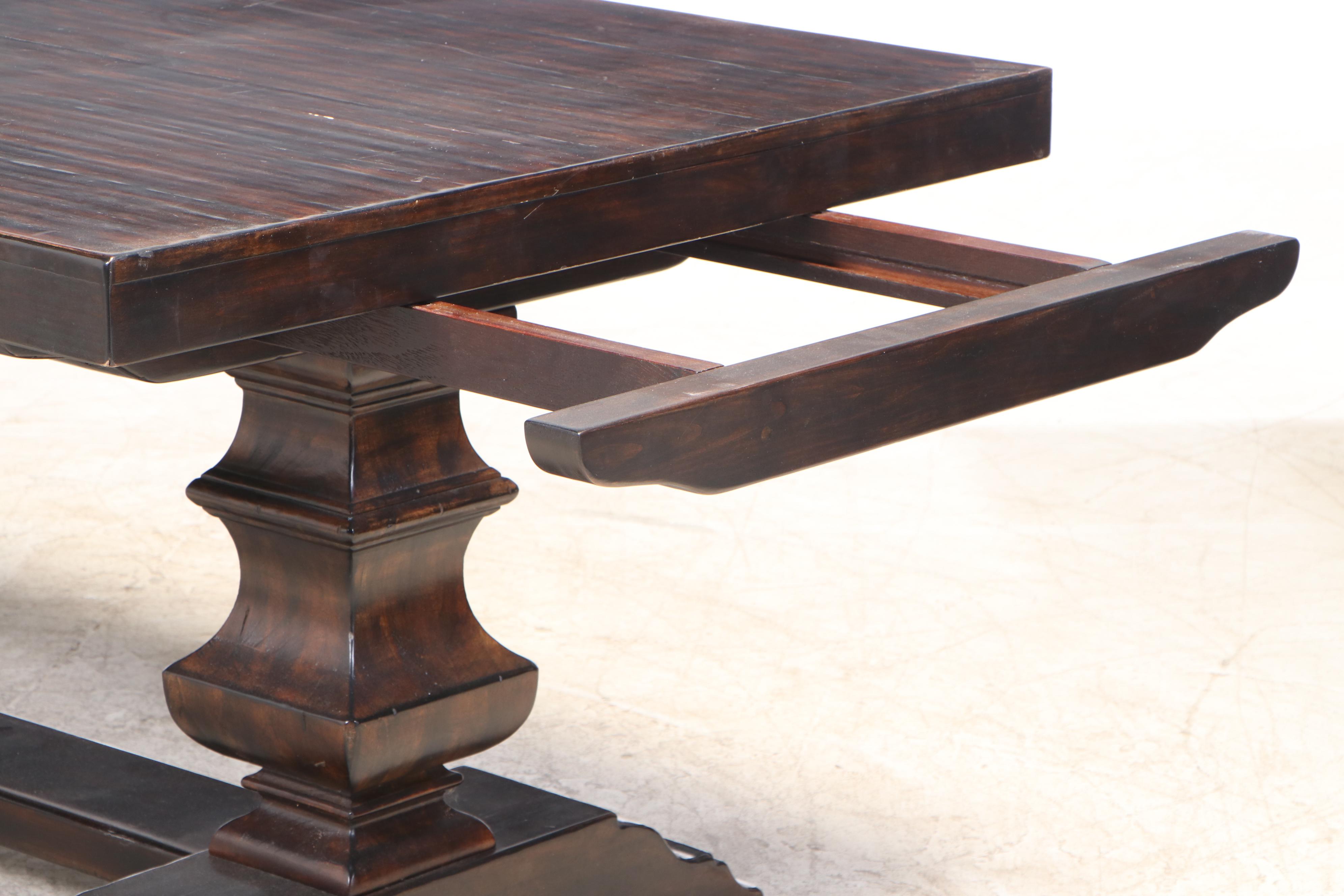 Pottery Barn "Banks" Extending Dining Table Plus Two "Toscana" Benches