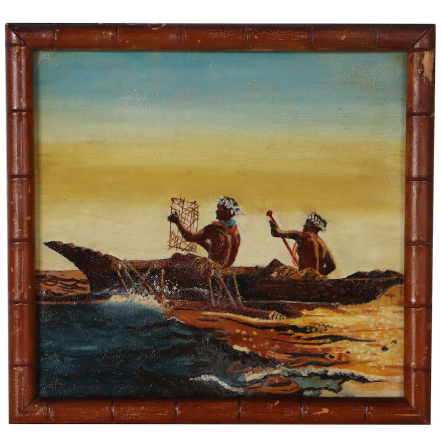 Helen Thomas Dranga Oil Painting of Polynesian Wayfinders, Early 20th Century
