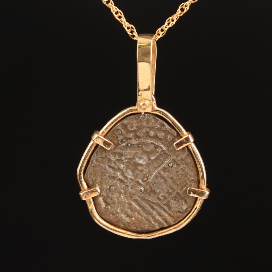 14K Necklace with Spanish Cob Coin 4-Reales ca. 1700