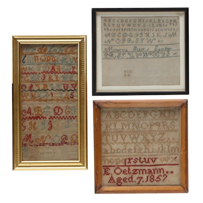 Framed American Cross-Stitch Needlework Samplers, Early to Mid-19th Century