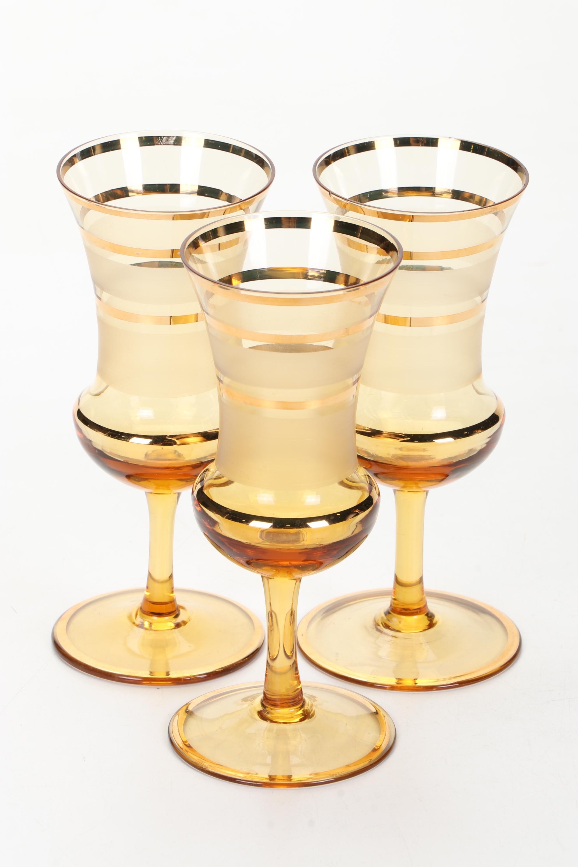 Amber Glass Decanter with Cordial Glasses EBTH