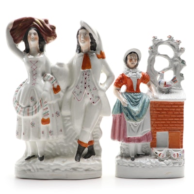 Staffordshire Highland Harvest and Woman with Chickens Flatback Figurines
