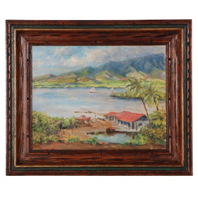 Okuda Hawaiian Coastal Landscape Oil Painting, 1969