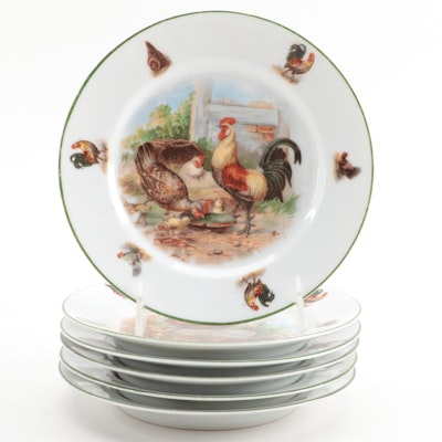 Schwarzburg Chicken Motif Porcelain Plates, Early 20th Century