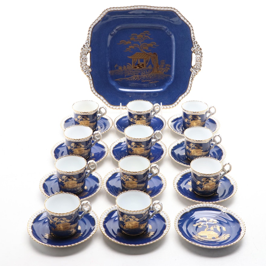 Spode for Tiffany & Co. Ceramic Demitasse Cups with Saucers and Serving Platter